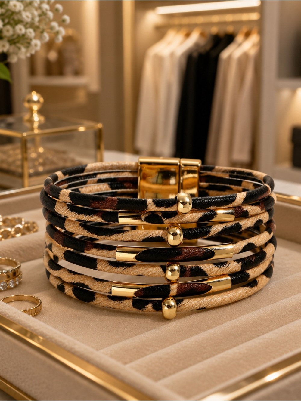 Private Label Leopard-Print Wrap Bracelet with Gold Magnetic Clasp - Picture 3 of 3